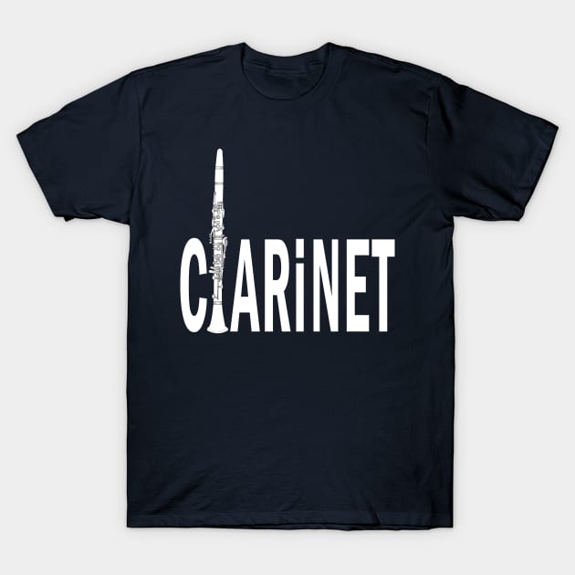 Clarinet White Text T-Shirt by Barthol Graphics